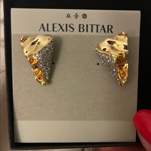 Alexis Bittar Gold and Silver Crystal Sculptural Stud Earrings